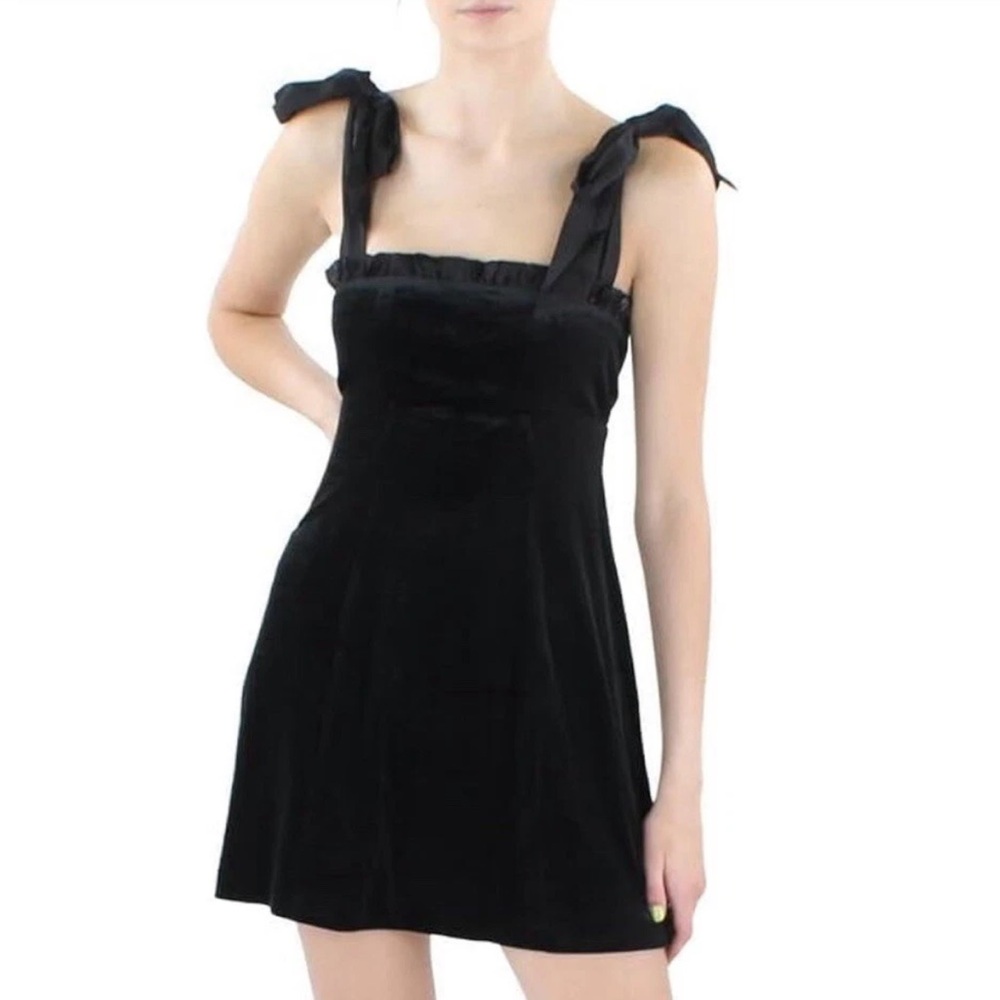 Danielle Bernstein Black Velvet Adjustable Satin Tie Straps Mini Dress NWT